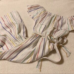 GAP Strapless White Pastel Metallic Stripe Ruffle Dress